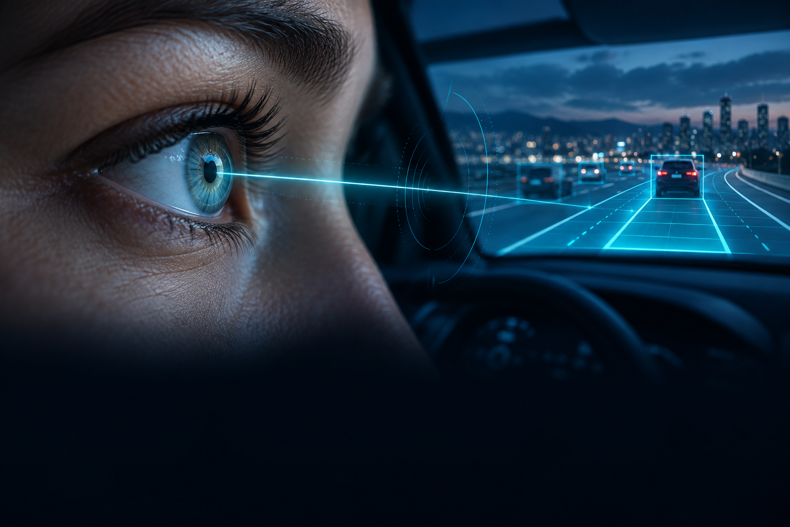 Illustration of eye tracking and gaze toward the road